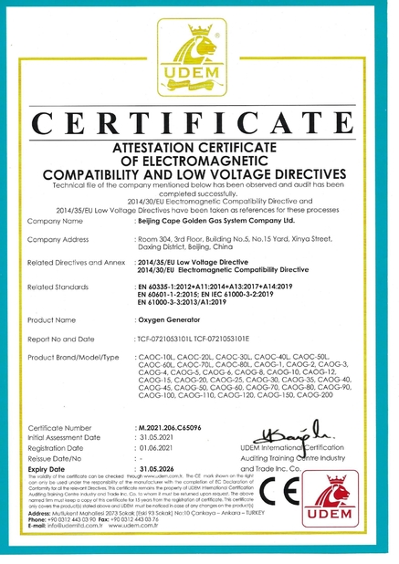 China BeiJing Cape Golden Gas System Company LTD certificaciones